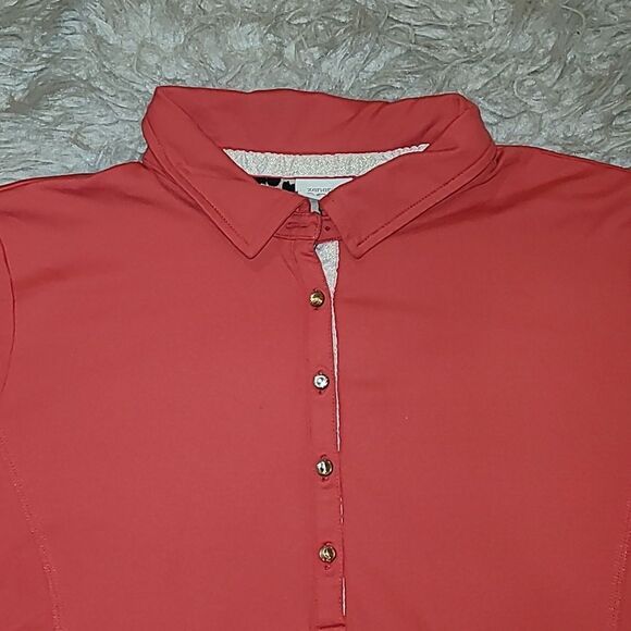 Chicos‎ zenergy golf pink rhinestone quarter button nylon stretch polo - Picture 2 of 5
